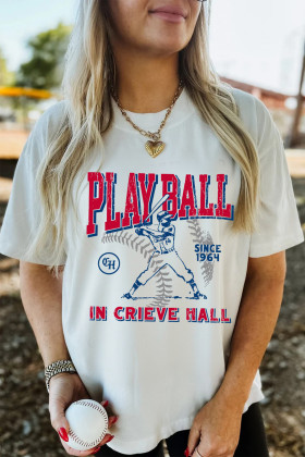 White PLAY BALL IN CRIEVE HALL Retro Graphic Tee