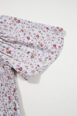 White Smocked Short Sleeve Wide Leg Floral Print Jumpsuit