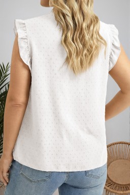 White Plus Size Swiss Dot Ruffle Lace Trim V Neck Tank Top