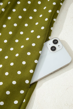 Green Polka Dot Print Lacy Neckline Smocked High Waist Maxi Dress