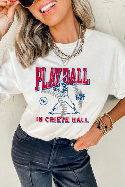White PLAY BALL IN CRIEVE HALL Retro Graphic Tee