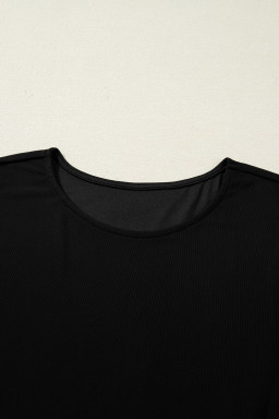 Black Sheer Mesh Long Sleeve Twisted Knot Side Slit Midi Dress