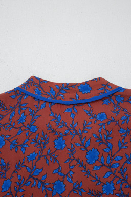 Brown 3/4 Puff Sleeve Tiered Loose Floral Dress