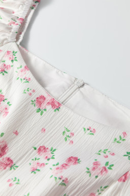 Pink Floral Print Long Sleeve Ruffle Detail Flared Mini Dress