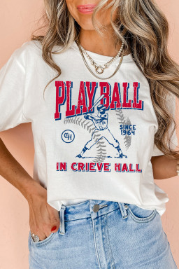 White PLAY BALL IN CRIEVE HALL Retro Graphic Tee