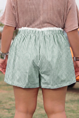 Green Contrast Trim Plaid Print Plus Size Shorts