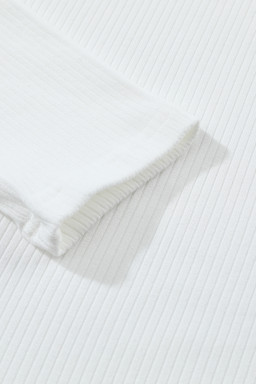 White Ribbed Knit High Neck Long Sleeve Top