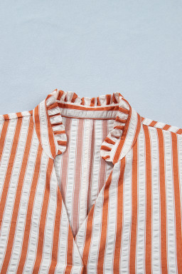 Brown Stripe Pinched V Neck Turn-up Cuffs Shift Mini Dress