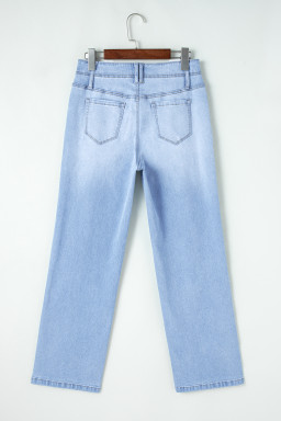 Beau Blue Loose Straight Leg Cropped High Waist Jeans