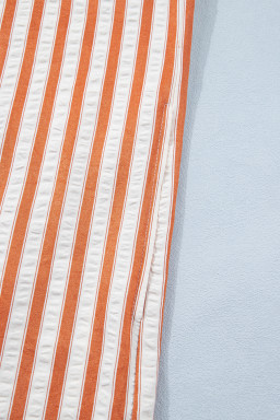 Brown Stripe Pinched V Neck Turn-up Cuffs Shift Mini Dress