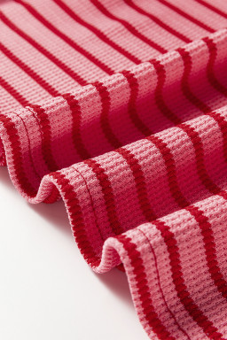 Pink Stripe Textured Round Neck Drop Shoulder Long Sleeve T Shirt