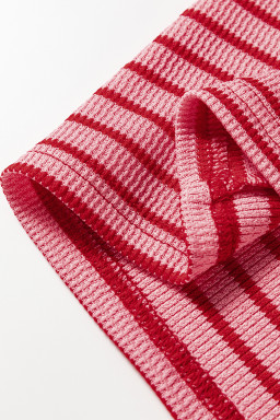 Pink Stripe Textured Round Neck Drop Shoulder Long Sleeve T Shirt