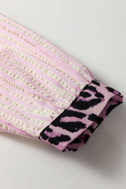 Pink Stripe Leopard Patchwork Long Sleeve Shirt