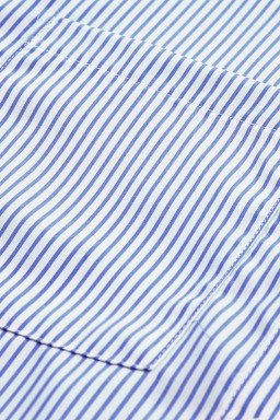 Blue Stripe Striped Casual Shirred Cuffs Shirt