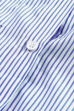 Blue Stripe Striped Casual Shirred Cuffs Shirt