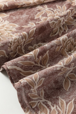 Brown Floral Print Smocked High Waist Long Sleeve Maxi Dress