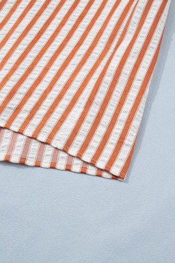 Brown Stripe Pinched V Neck Turn-up Cuffs Shift Mini Dress