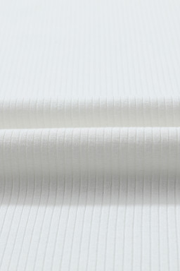 White Ribbed Knit High Neck Long Sleeve Top