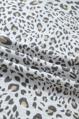 White Leopard Printed Color Block Patchwork V Neck Cap Sleeve Blouse