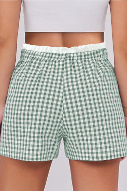 Green Contrast Trim Plaid Print Plus Size Shorts