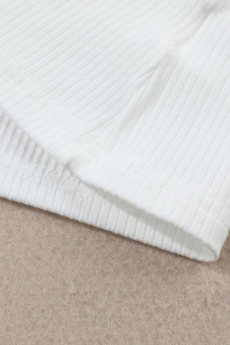 White Ribbed Knit High Neck Long Sleeve Top