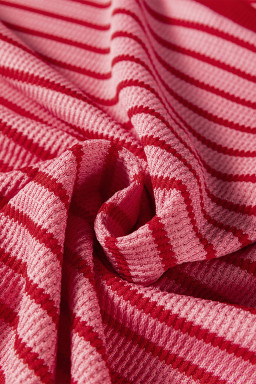 Pink Stripe Textured Round Neck Drop Shoulder Long Sleeve T Shirt