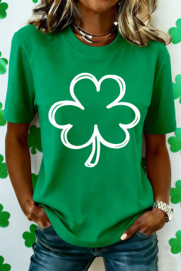 Bright Green St Patricks Day Lucky Shamrock Printed Casual Tee