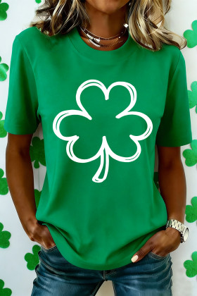 Bright Green St Patricks Day Lucky Shamrock Printed Casual Tee