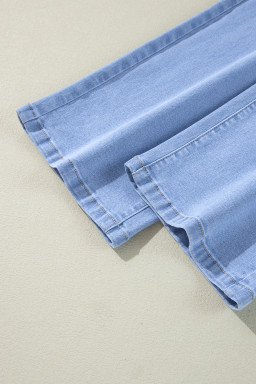 Beau Blue Loose Straight Leg Cropped High Waist Jeans