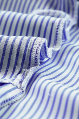 Blue Stripe Striped Casual Shirred Cuffs Shirt