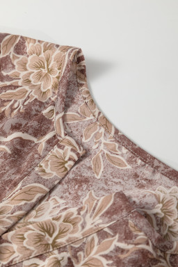 Brown Floral Print Smocked High Waist Long Sleeve Maxi Dress