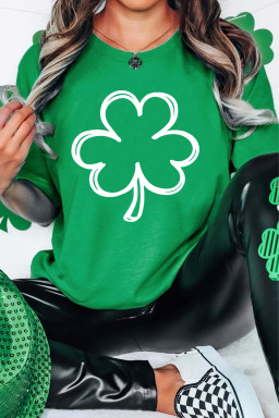 Bright Green St Patricks Day Lucky Shamrock Printed Casual Tee