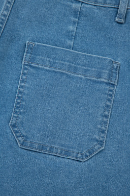 Dusk Blue Retro Washed Patch Pocket Stretchy Jeans
