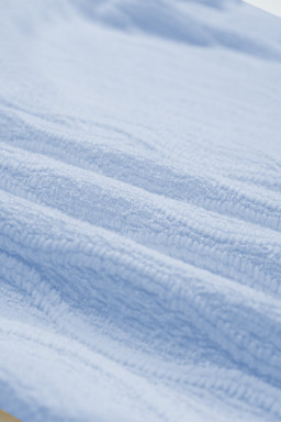 Beau Blue Solid Color Textured Notched Neck Puff Sleeve Blouse