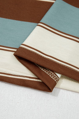 White Stripe Button Polo Collar Tee Drawstring Elastic Waist Patchwork 2pcs Short Set