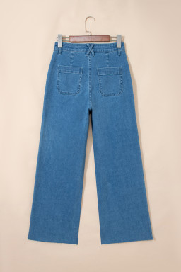Dusk Blue Retro Washed Patch Pocket Stretchy Jeans