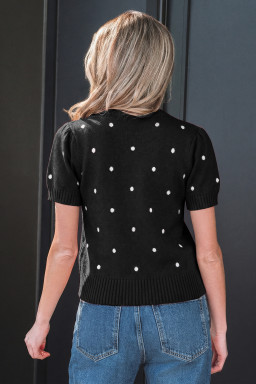 Black Elegant Polka Dot Bubble Short Sleeve Sweater