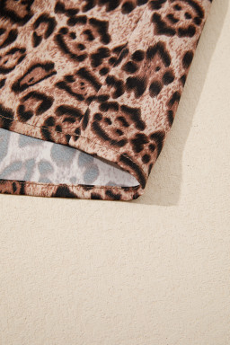 Brown Leopard Bow Tie Puff Sleeve Blouse