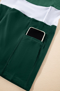 Blackish Green Color Block Edge Ribbed Pocketed Lined Swim Dress