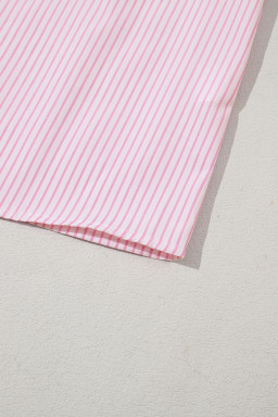 Pink Stripe Shirred Detail V Neck Puff Half Sleeve V Neck Blouse