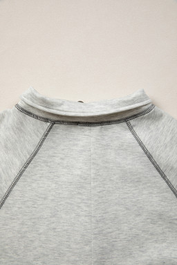Light Grey Half Zip Stand Neck Seam Detail Long Sleeve Top