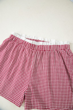 Red Contrast Trim Plaid Print Plus Size Shorts