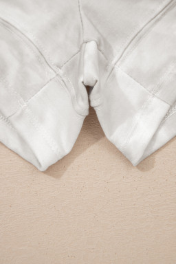 Beige Vintage Tie Dye Bracelet Sleeve Drawstring Elastic Waist 2pcs Short Set