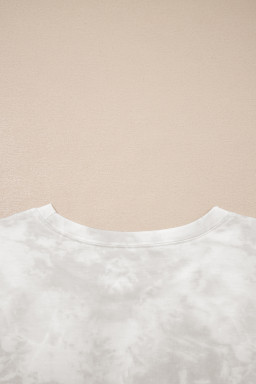 Beige Vintage Tie Dye Bracelet Sleeve Drawstring Elastic Waist 2pcs Short Set