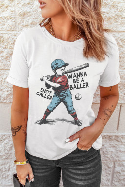 White SHOT CALLER WANNA BE A BALLER Casual Graphic Tee