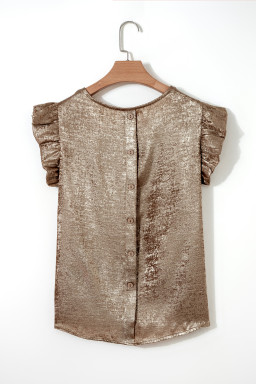 Gold Metallic Round Neck Ruffle Trim Sleeveless Top