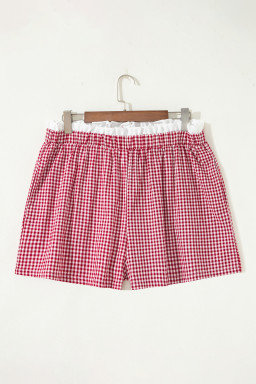 Red Contrast Trim Plaid Print Plus Size Shorts
