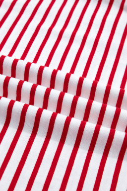 Red Stripe Contrast Trim Round Neck Short Puff Sleeve T Shirt