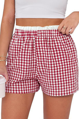 Red Contrast Trim Plaid Print Plus Size Shorts
