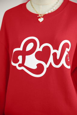 Red Love Letter Printed Casual Sweatshirt